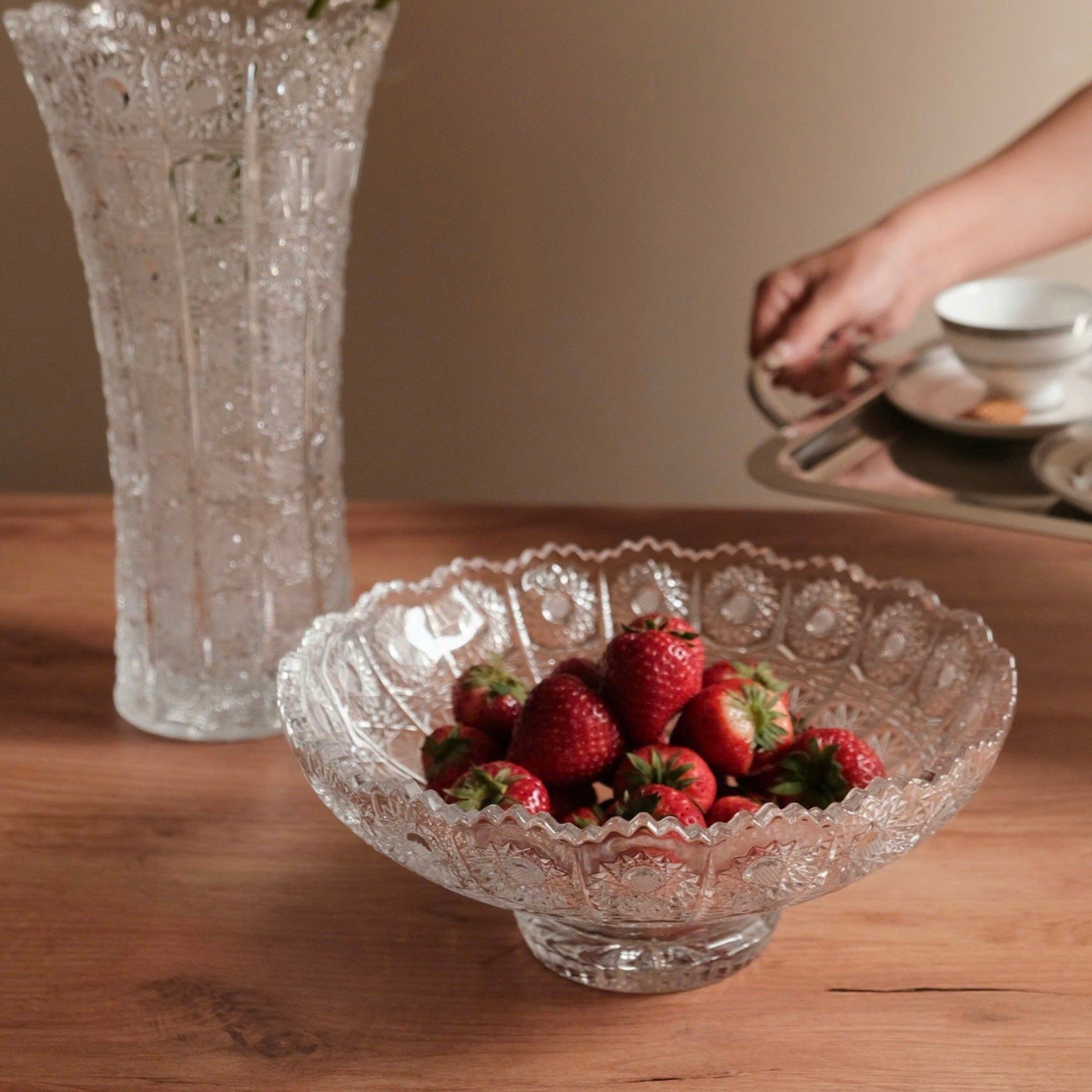  Mâm bồng pha lê đế liền tròn M57 25cm 