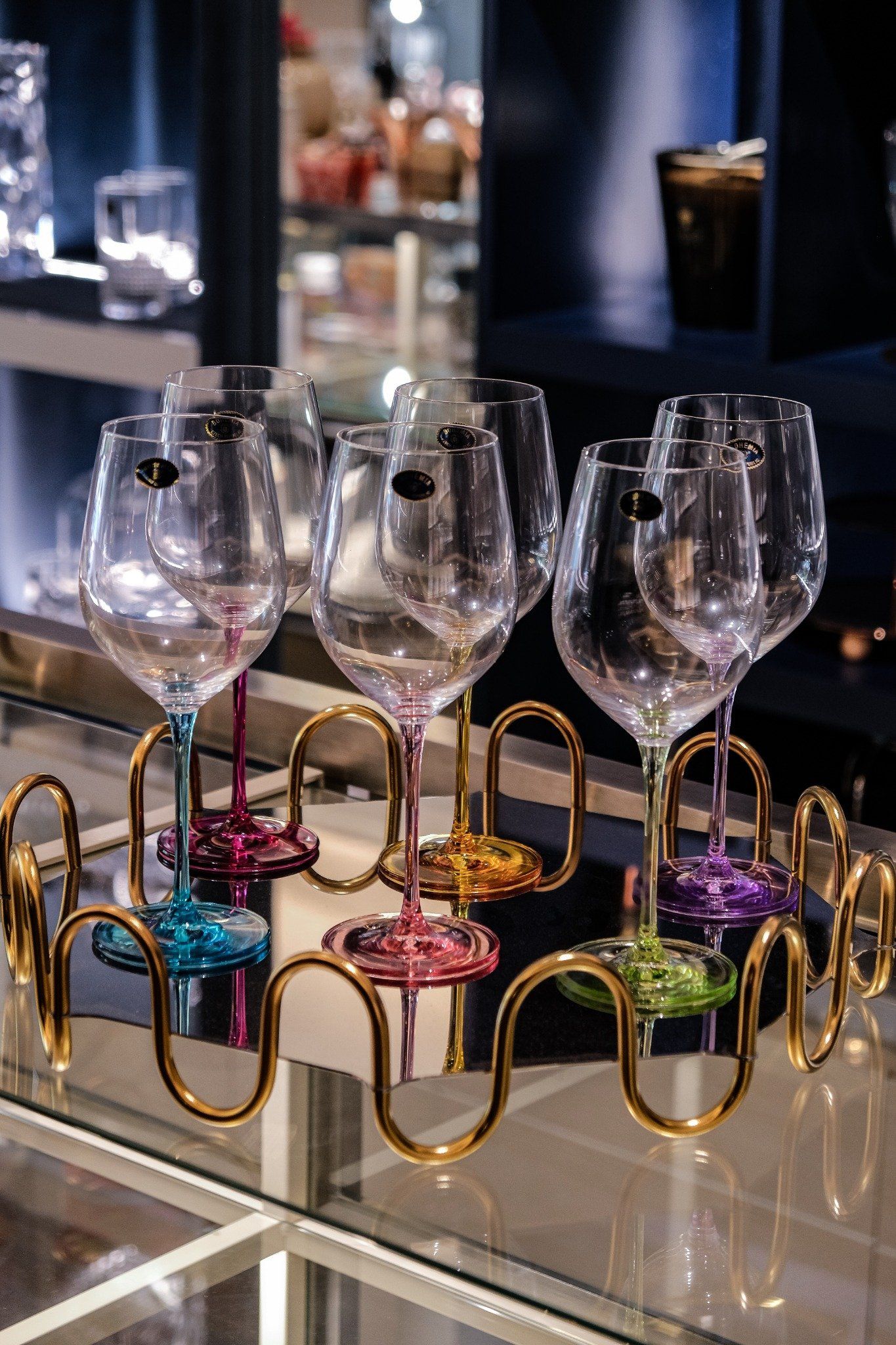  Set 6 ly vang Uria màu chân 480ml Crystal Bohemia 