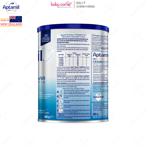  Sữa Bột Aptamil New Zealand Infant Formula Số 1, 380g, bé 0-12 tháng 