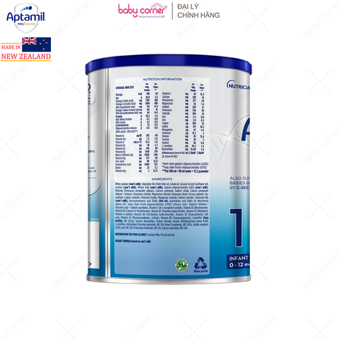  Sữa Bột Aptamil New Zealand Infant Formula Số 1, 380g, bé 0-12 tháng 