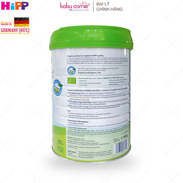  Sữa Bột HiPP Organic Combiotic Số 1, Bé Từ 0 - 6 tháng, 800G 