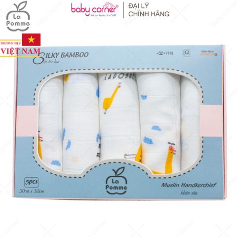  K001 Set 5 Khăn Sữa Sợi Tre Lụa La Pomme (30x30CM) 