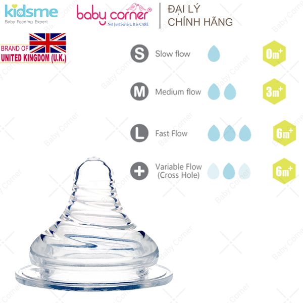  Núm Ty Bình Sữa Cổ Rộng Kidsme (Bộ 2 Cái) 