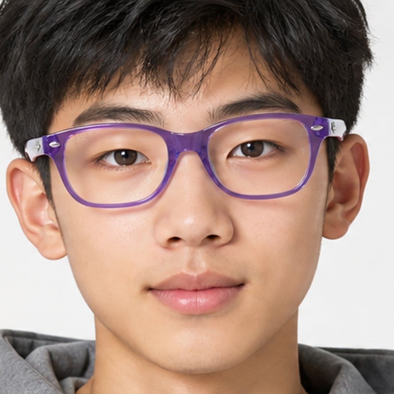 Gọng kính trẻ em Rayban Junior RY1555F 3997 - Tím và xanh dương nhạt trong suốt – người mẫu đeo kính