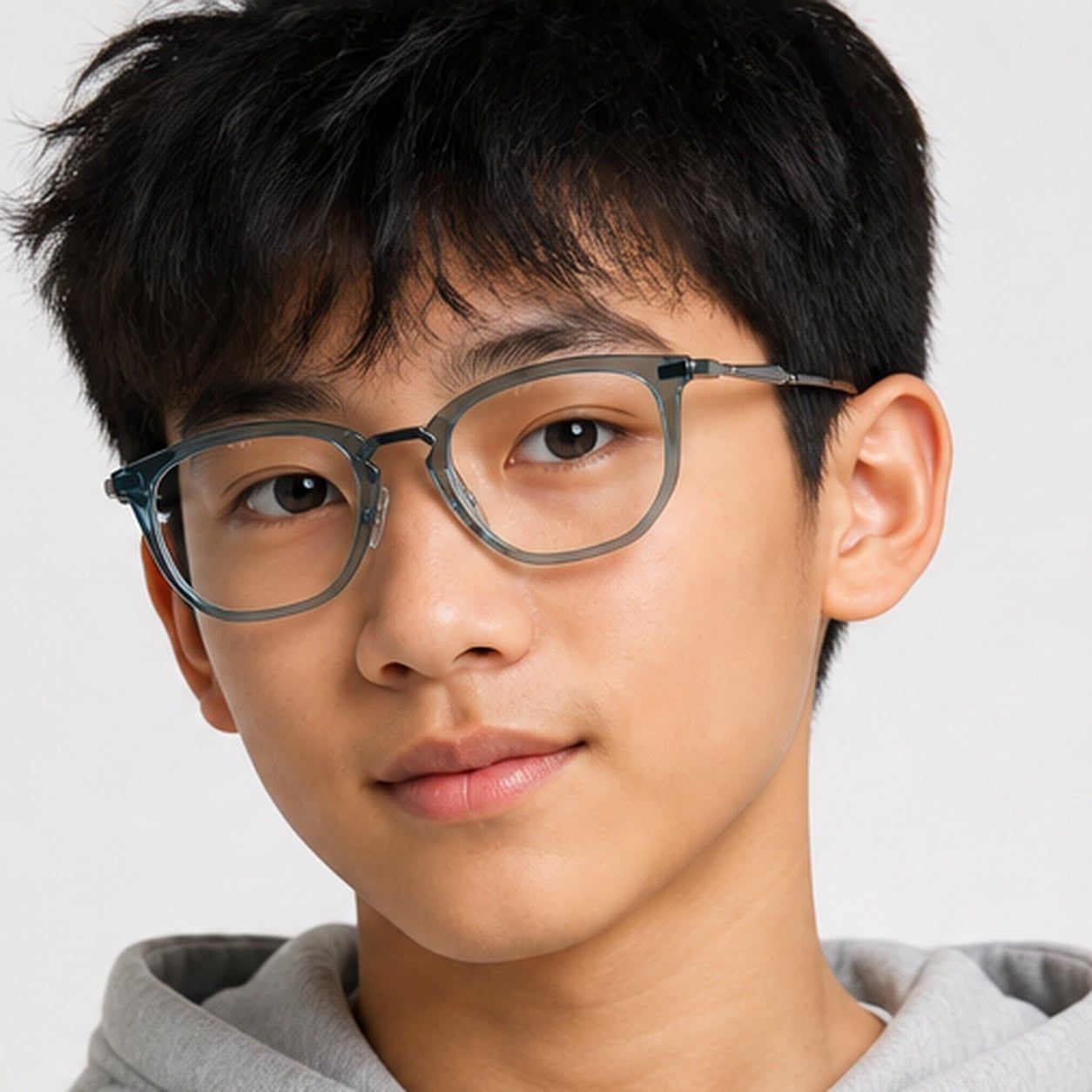 Gọng kính trẻ em Rayban Junior RY9085V 7521 - Xanh dương trong suốt – người mẫu đeo kính