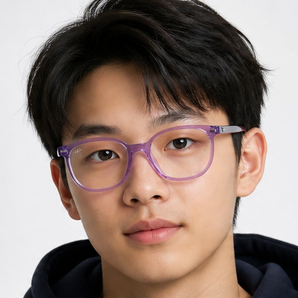 Gọng kính trẻ em Rayban Junior RY9097V 7515 - Tím trong suốt – người mẫu đeo kính