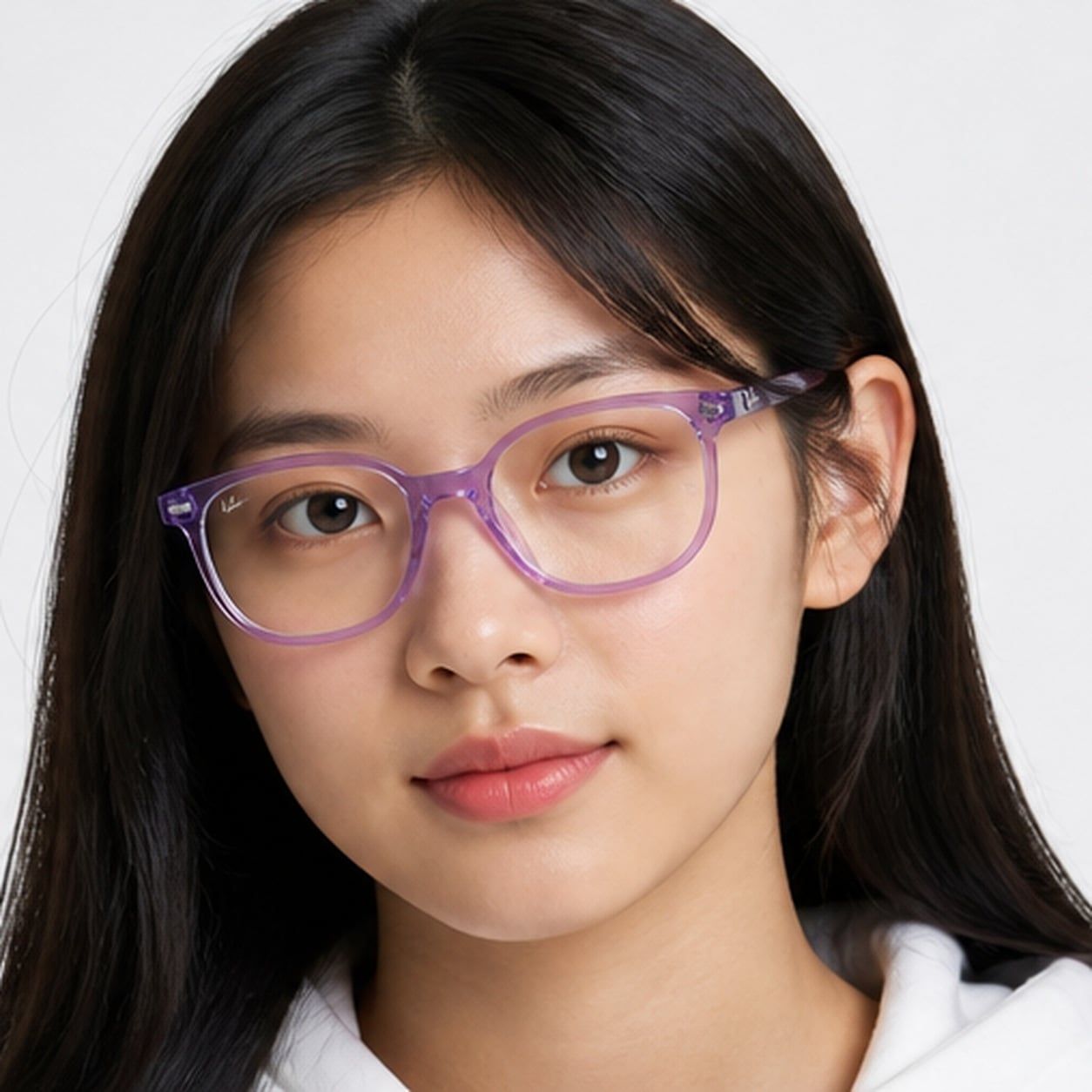 Gọng kính trẻ em Rayban Junior RY9097V 7515 - Tím trong suốt – người mẫu đeo kính