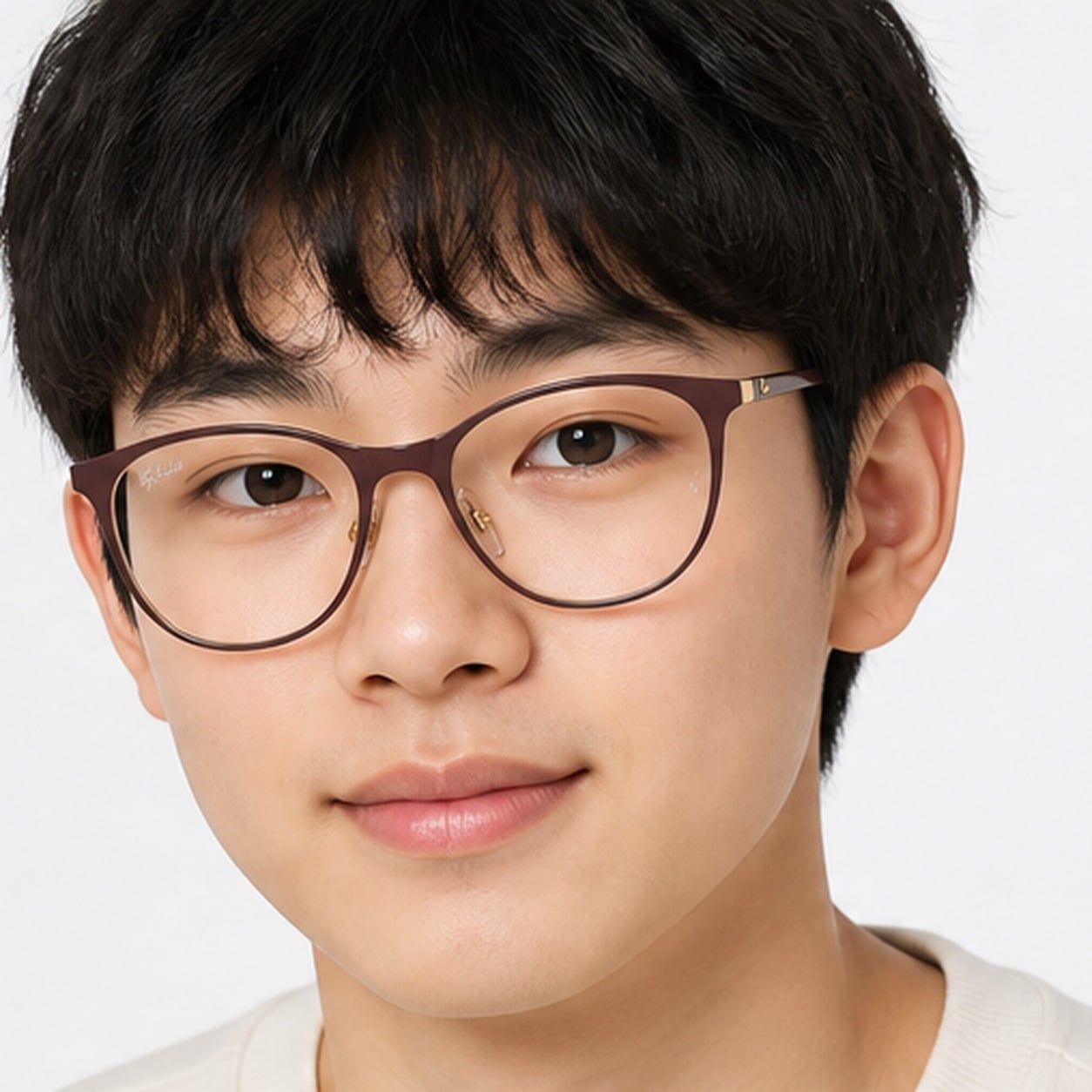 Gọng kính trẻ em Rayban Junior RY9552V 4097 - Đỏ đậm mờ phối vàng kim – người mẫu đeo kính