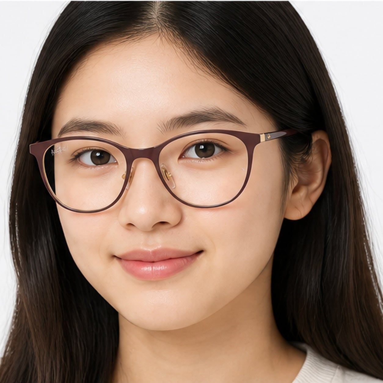Gọng kính trẻ em Rayban Junior RY9552V 4097 - Đỏ đậm mờ phối vàng kim – người mẫu đeo kính