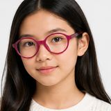 Gọng kính trẻ em Rayban Junior RYA1981 7531 - Tím đậm và tím – người mẫu đeo kính
