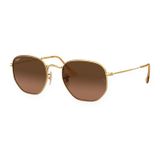 Kính mát Rayban Hexagonal RB3548N 912443 - Vàng Arista bóng, tròng nâu chuyển xám