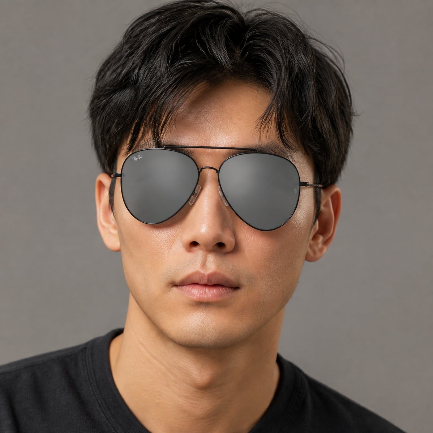 Kính mát Rayban Aviator Reverse RBR0101S 002/GS - Đen bóng, tròng xám tráng gương bạc