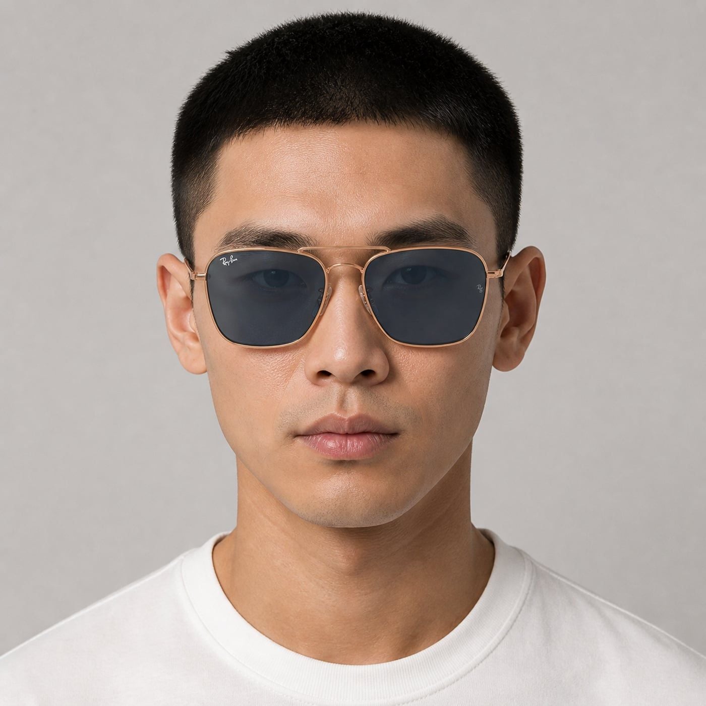 Kính mát Rayban Caravan Reverse RBR0102S 92023A - Vàng hồng bóng, tròng xanh dương đậm