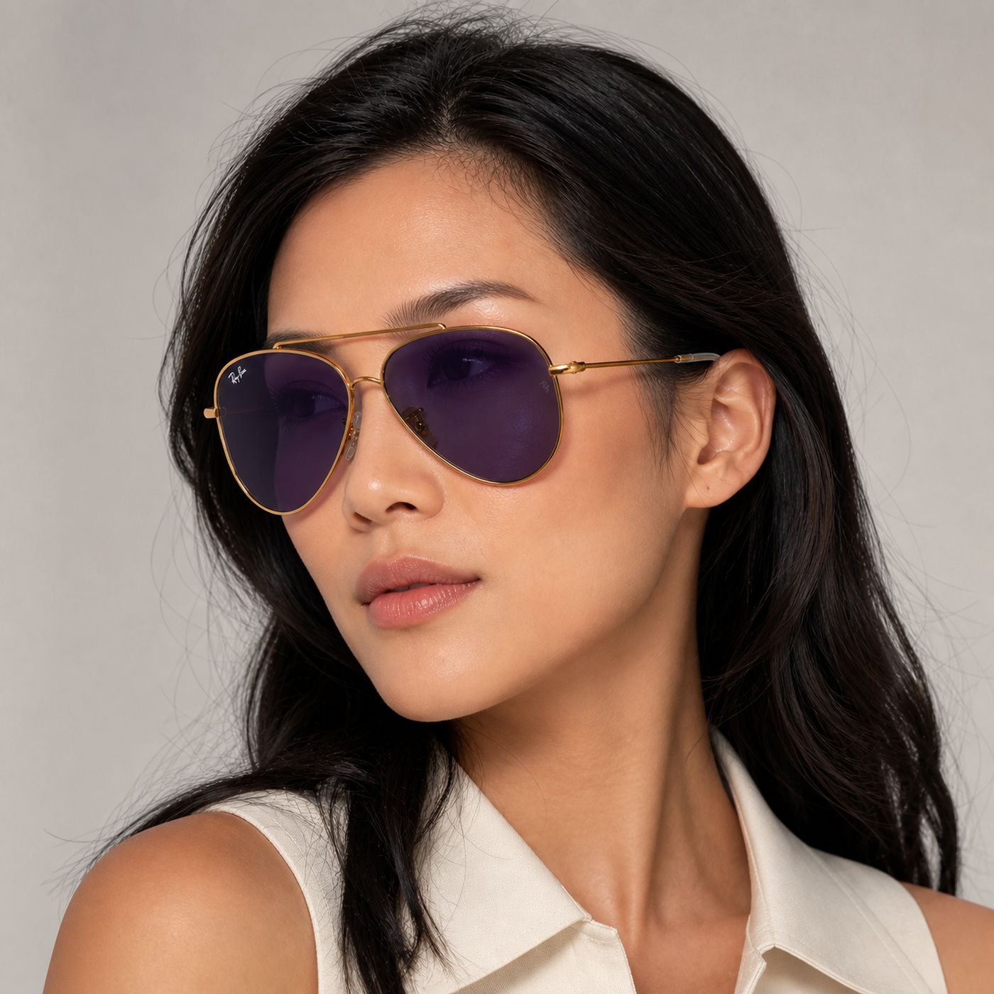 Kính mát Rayban Aviator Reverse RBR0101S 001/1A - Vàng Arista bóng, tròng tím