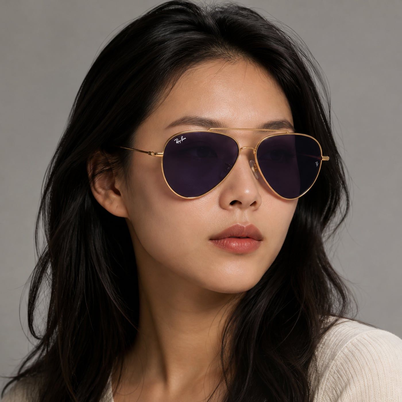 Kính mát Rayban Aviator Reverse RBR0101S 001/69 - Vàng Arista bóng, tròng tím đậm