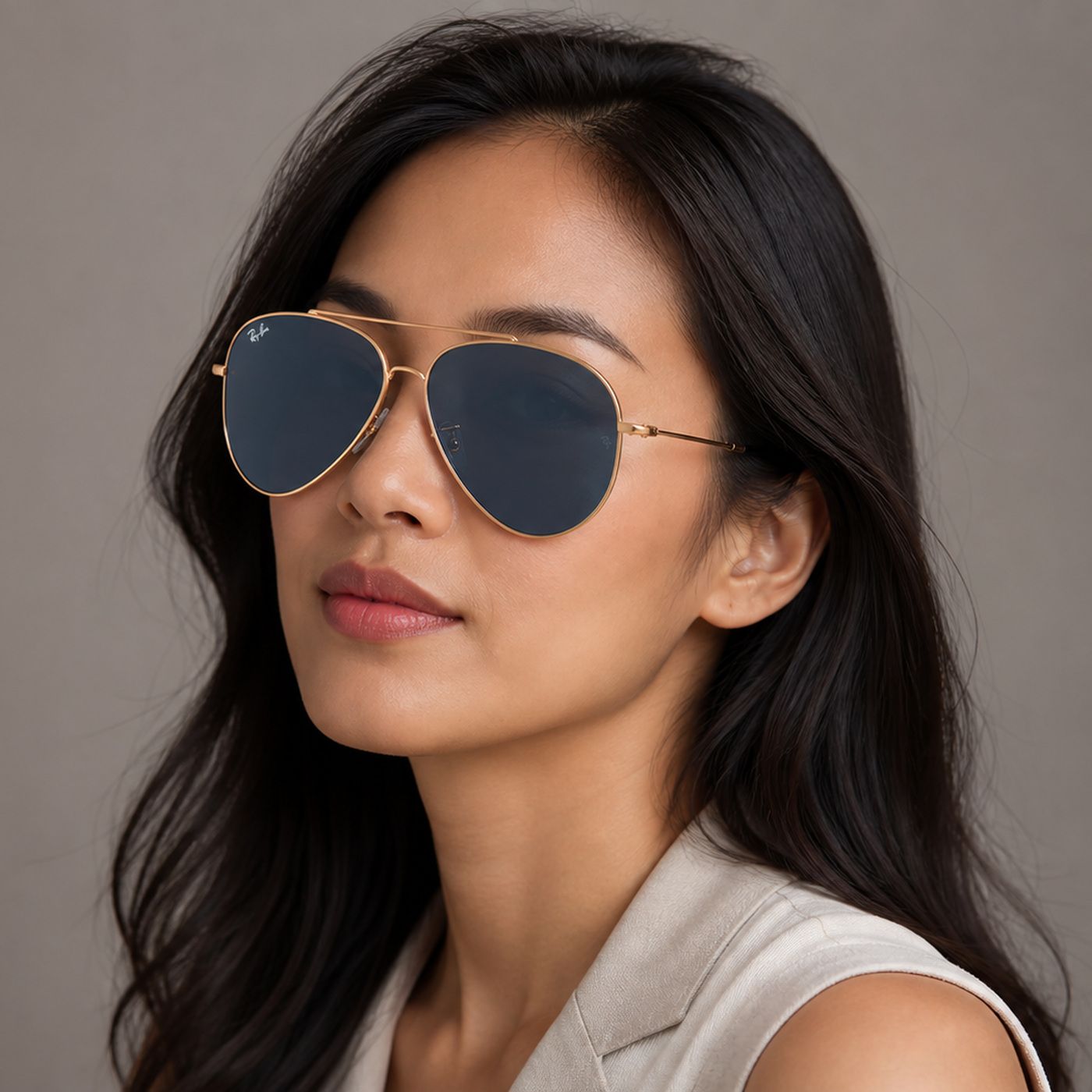 Kính mát Rayban Aviator Reverse RBR0101S 92023A - Vàng hồng bóng, tròng xanh dương đậm