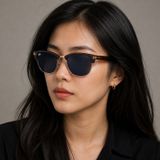 Kính mát Rayban Clubmaster Reverse RBR0504S 13983A - Đồi mồi sọc phối vàng hồng, tròng xanh dương đậm