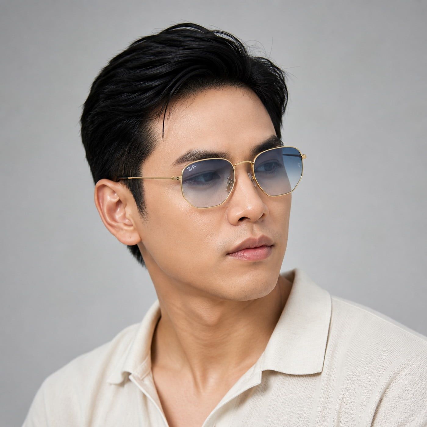 Kính mát Rayban Hexagonal RB3548 001/3F - Vàng Arista bóng, tròng trong chuyển xanh dương