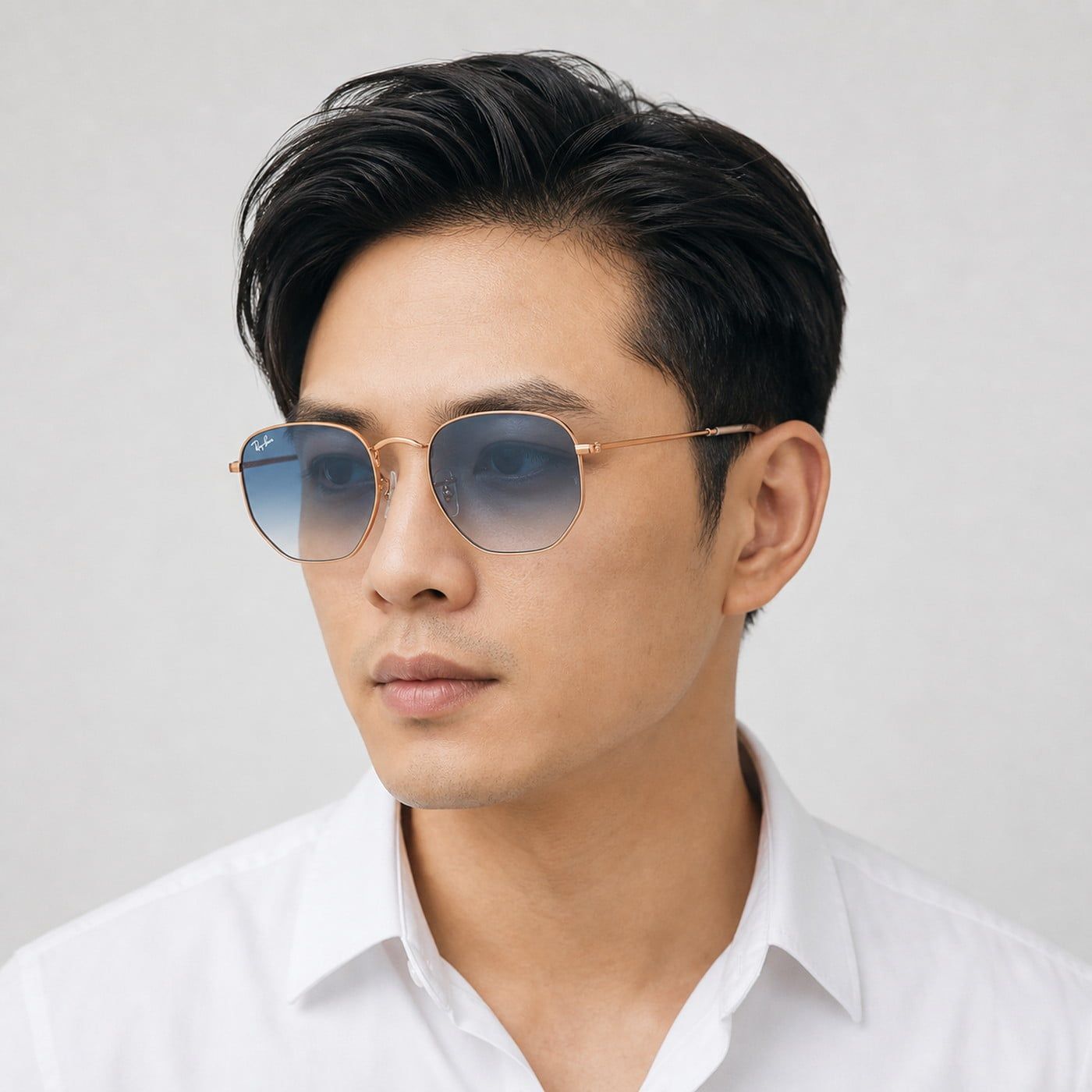 Kính mát Rayban Hexagonal RB3548 92023F - Vàng hồng bóng, tròng trong chuyển xanh dương
