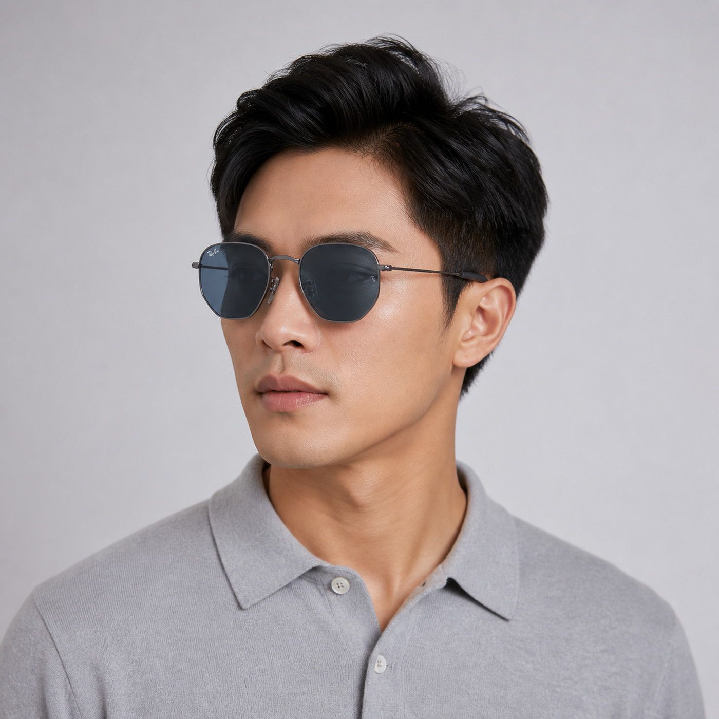 Kính mát Rayban Hexagonal RB3548N 004/R5 - Xám gunmetal bóng, tròng xanh dương