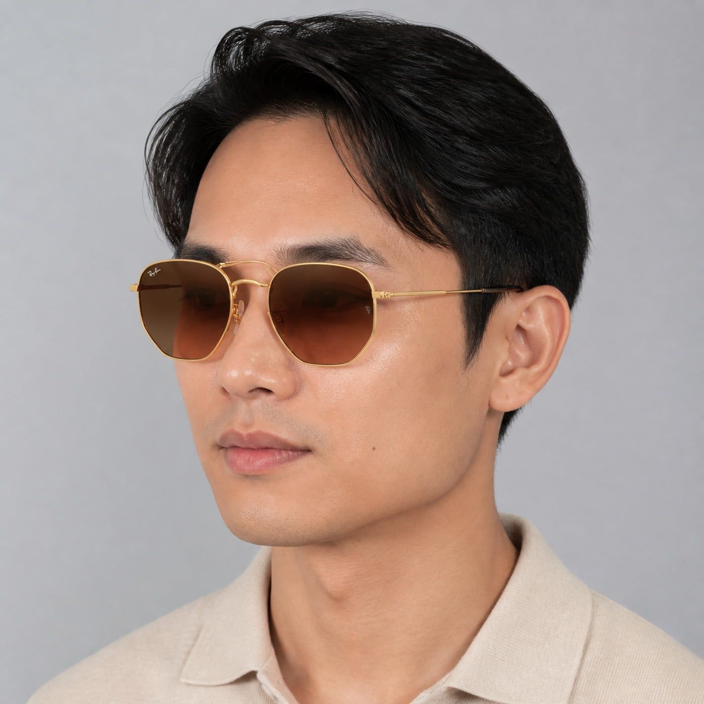 Kính mát Rayban Hexagonal RB3548N 912443 - Vàng Arista bóng, tròng nâu chuyển xám