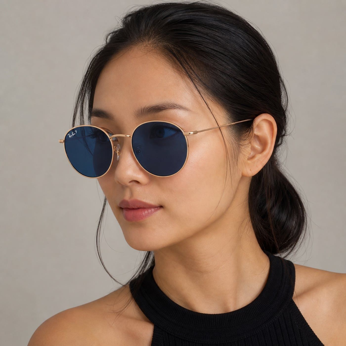 Kính mát Rayban Round Reverse RBR0103S 92023A - Vàng hồng bóng, tròng xanh dương đậm