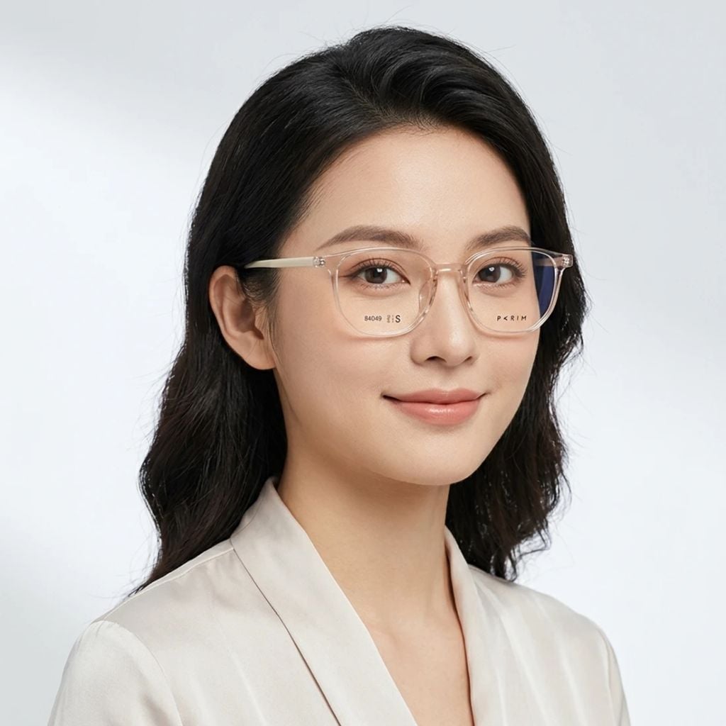 Gọng kính Parim 84049 T2 – người mẫu đeo kính