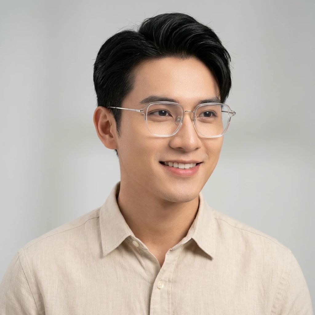 Gọng kính Parim 85075 N1W – người mẫu đeo kính