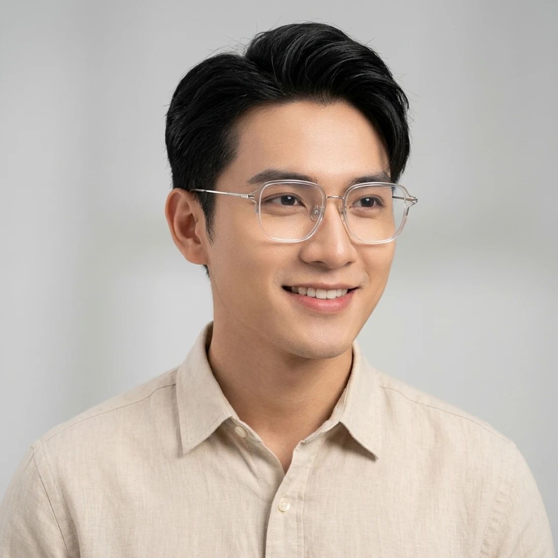 Gọng kính Parim 85075 N1W – người mẫu đeo kính