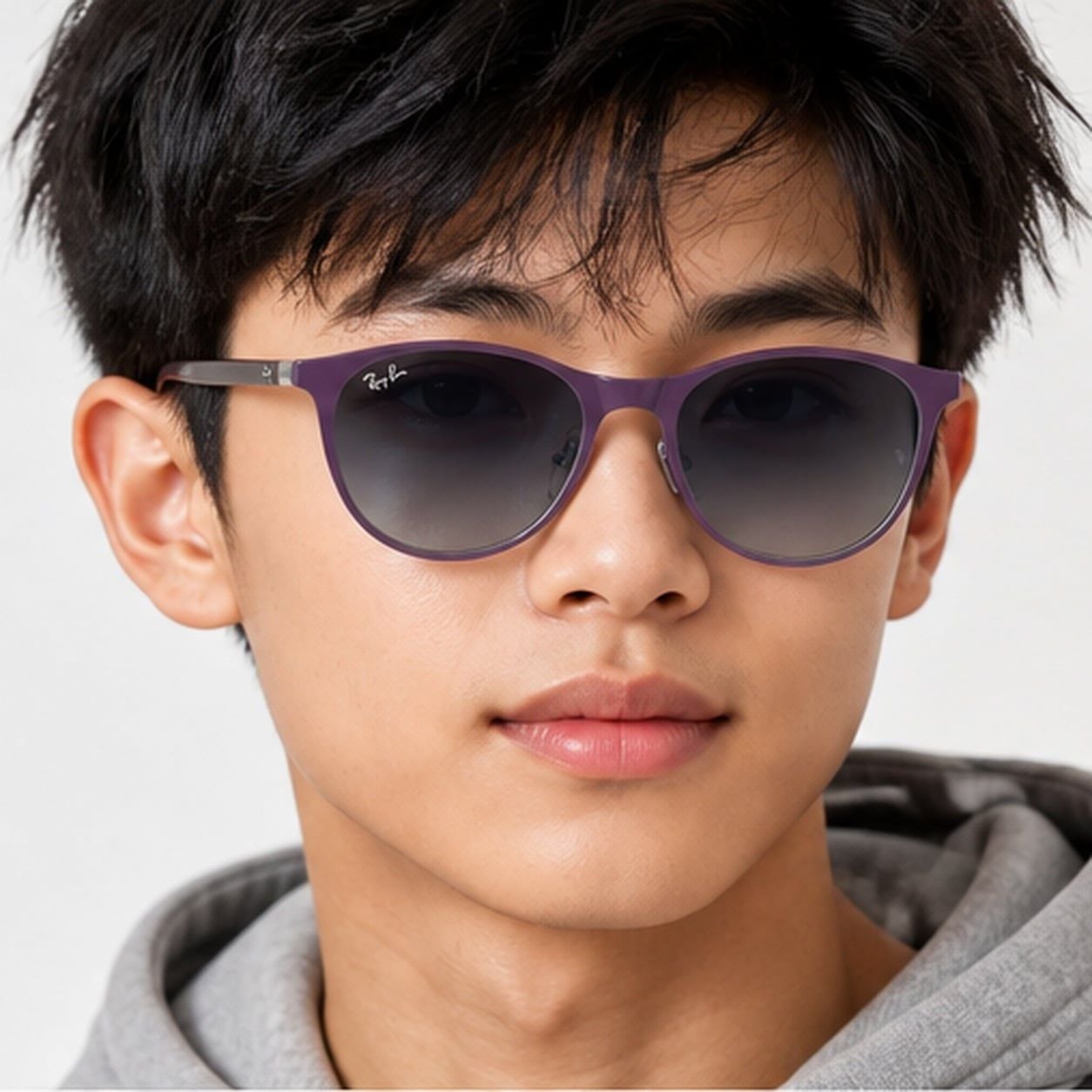Kính mát trẻ em Rayban Junior RJ9552S 299/4L - Tím mờ phối bạc – người mẫu đeo kính