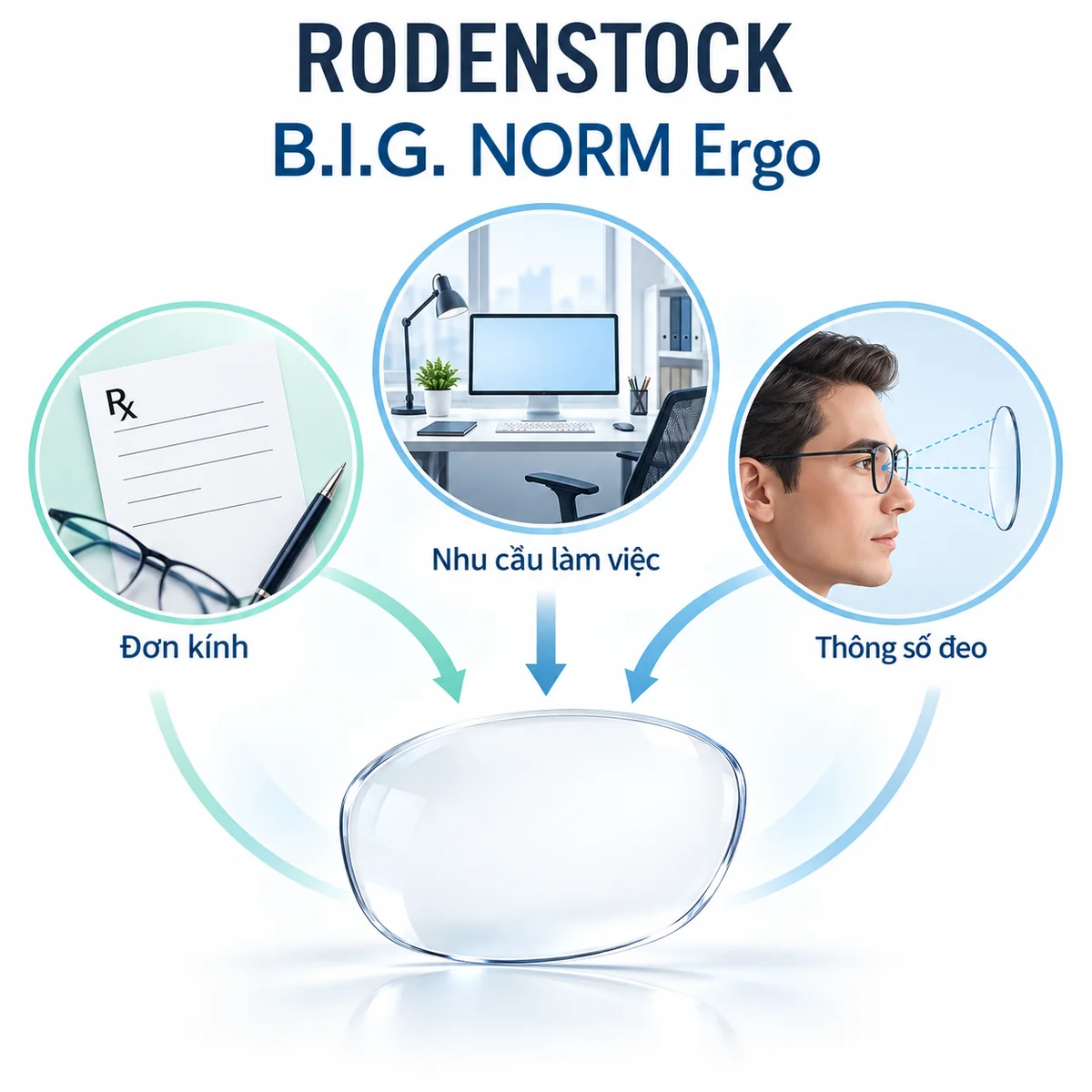 Thông số đo đạc cự ly làm việc thực tế để cá nhân hóa tròng kính Rodenstock B.I.G NORM Ergo