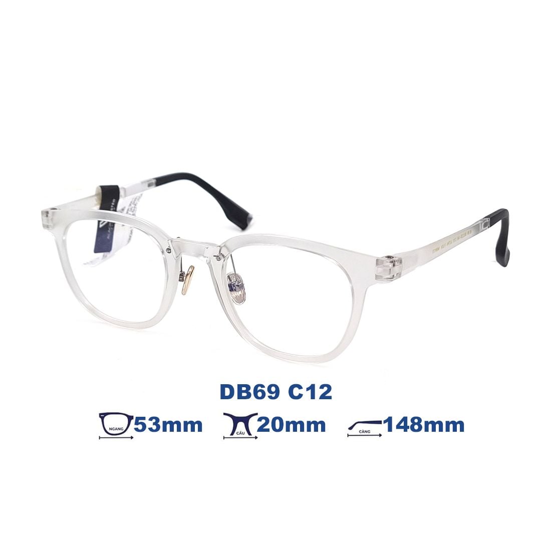 Gọng kính BLACK MONSTER DB69 C12 màu trắng trong suốt