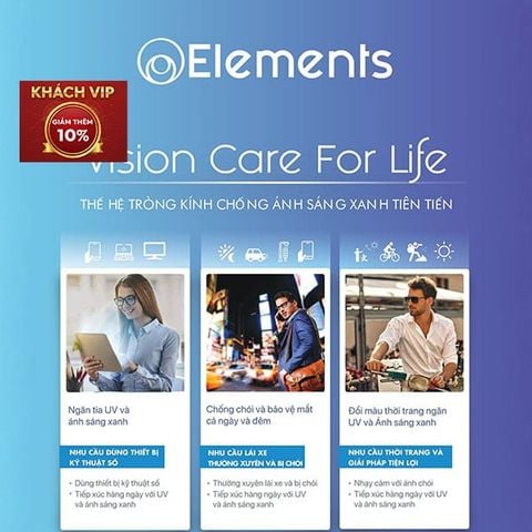 Tròng Kính Essilor Elements Blue UV Cut | Giảm 20% | Mắt Kính Liên Sơn