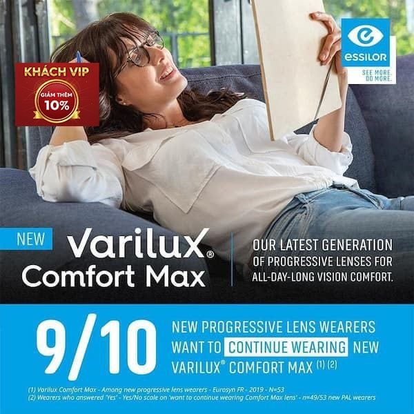  Tròng Đánh Essilor Varilux Comfort Max Váng Phủ Crizal Rock (Đặt Lab Nước Ngoài) 