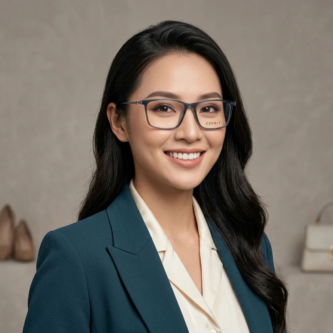 Gọng kính Esprit ET21062 507 – người mẫu đeo kính