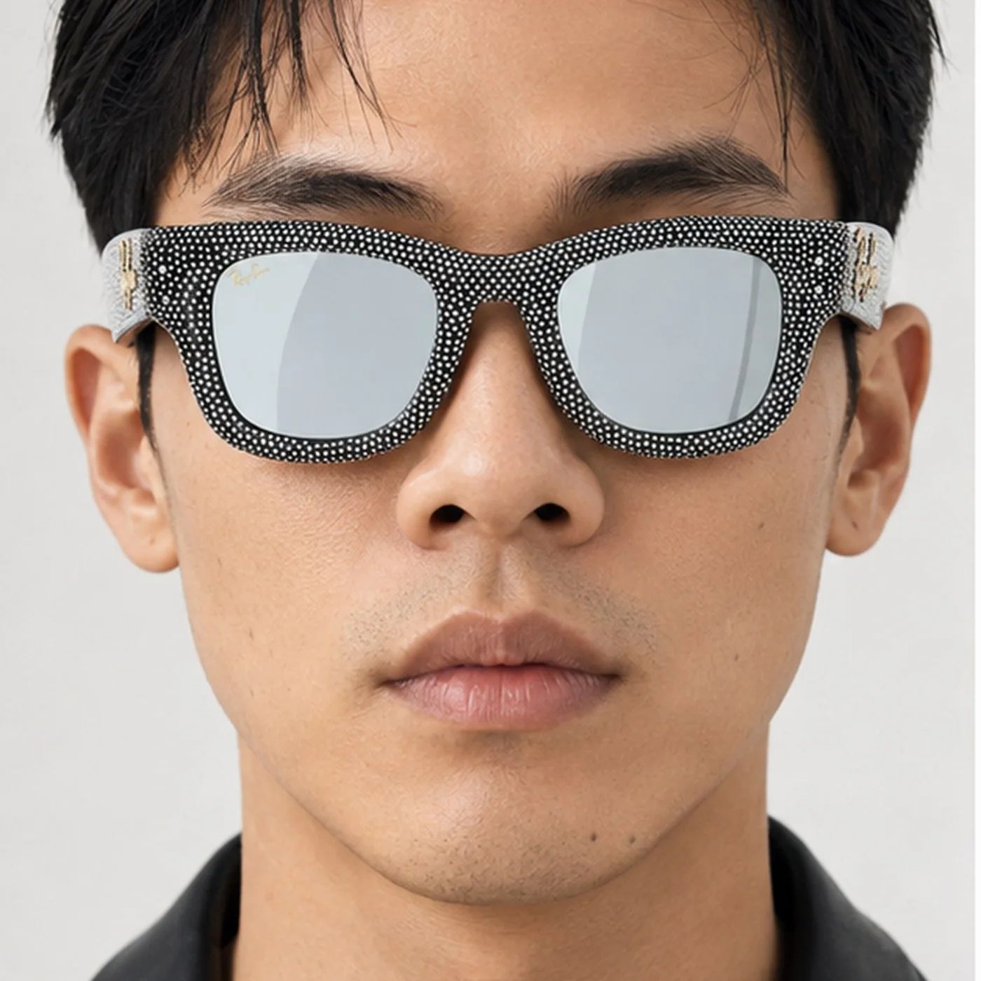 Kính mát Rayban A$AP Rocky Wayfarer Puffer Crystal Pavé Edition RB4940BP 686530 - Đen bóng, tròng xanh lá tráng gương bạc
