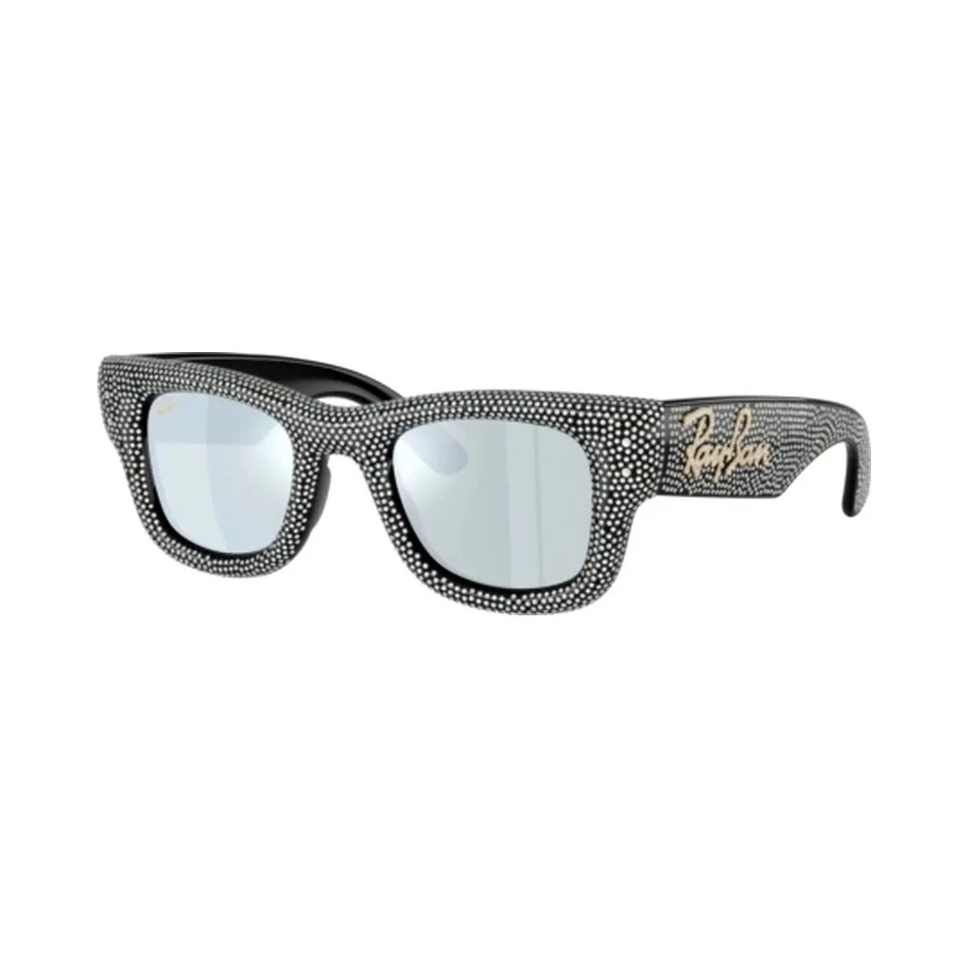 Kính mát Rayban A$AP Rocky Wayfarer Puffer Crystal Pavé Edition RB4940BP 686530 - Đen bóng, tròng xanh lá tráng gương bạc
