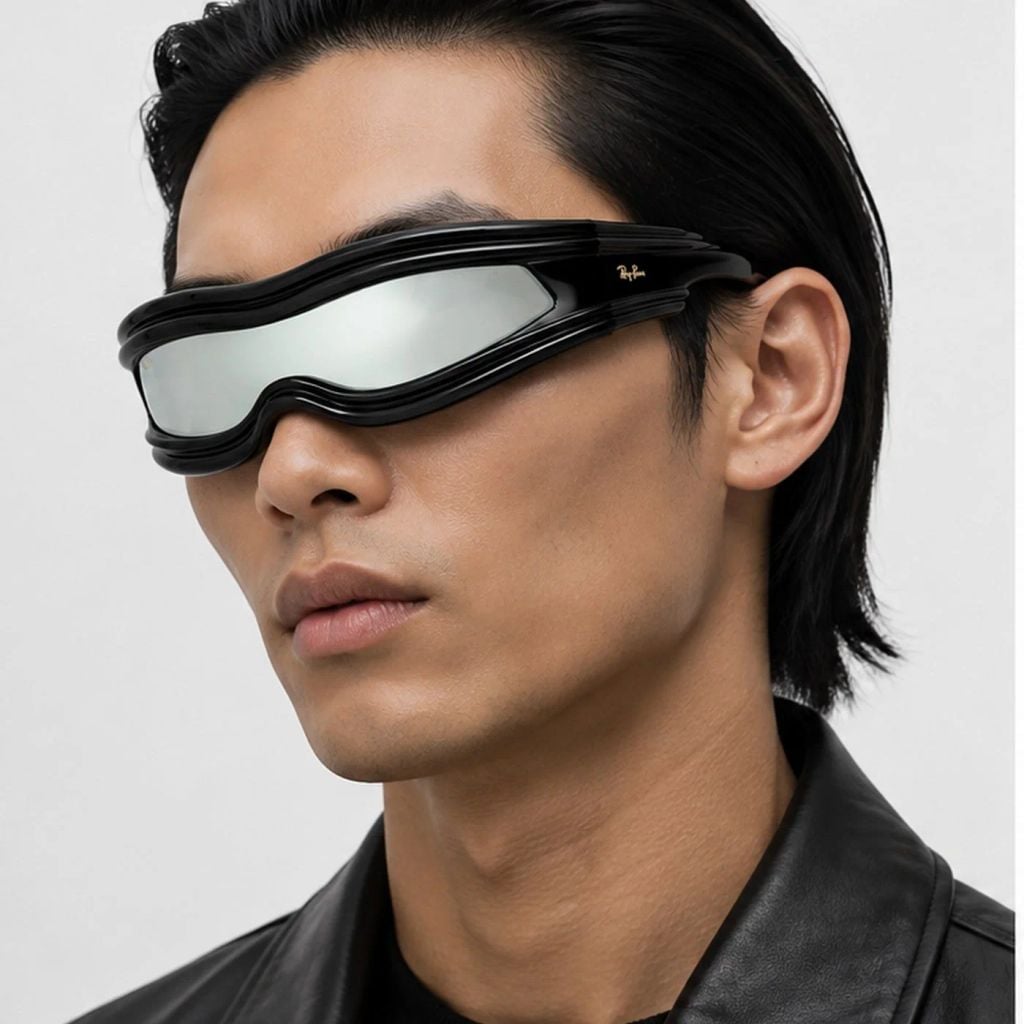 Kính mát Rayban A$AP Rocky Ultra Wrap 001 RB4943 601/30 - Đen bóng, tròng xanh lá tráng gương bạc
