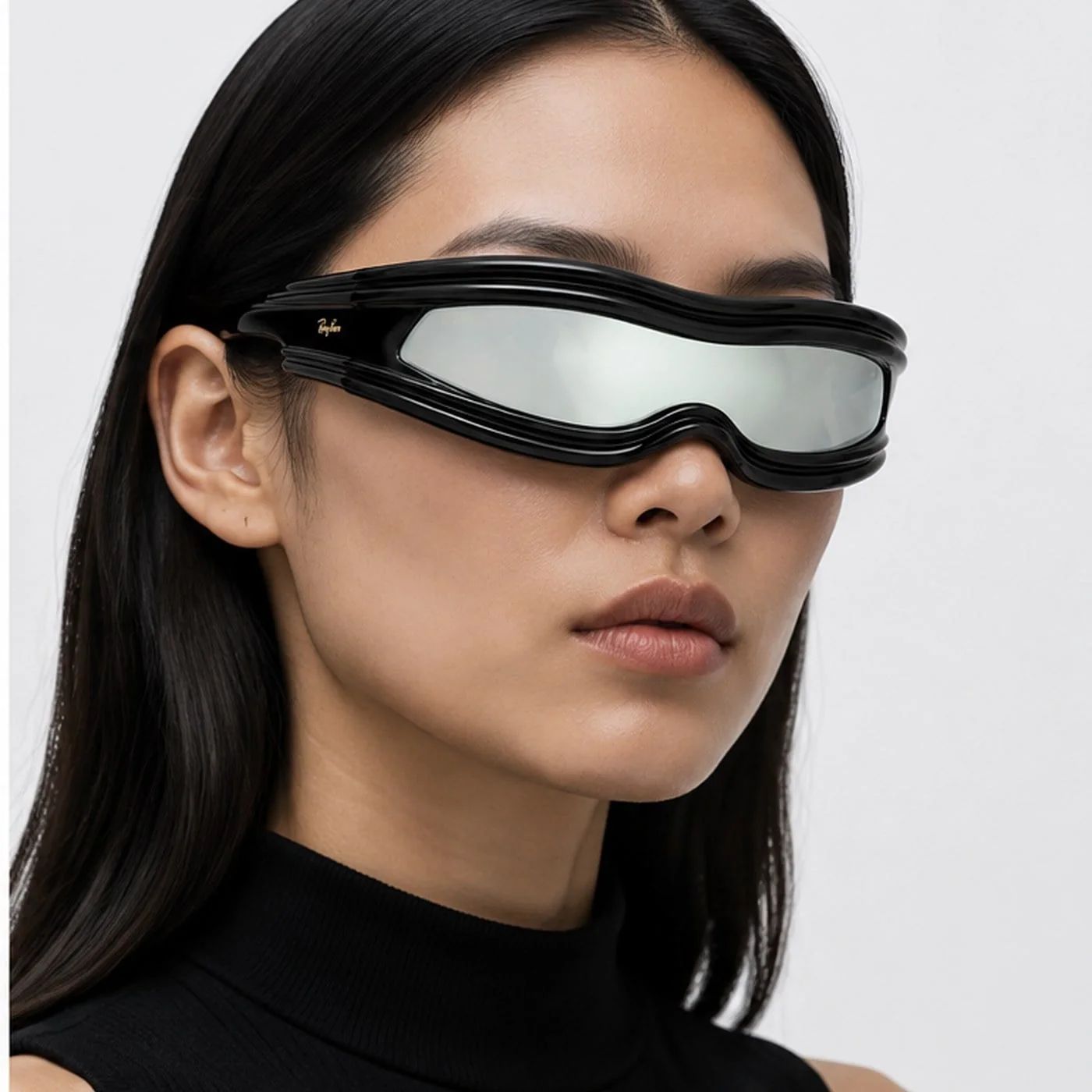 Kính mát Rayban A$AP Rocky Ultra Wrap 001 RB4943 601/30 - Đen bóng, tròng xanh lá tráng gương bạc