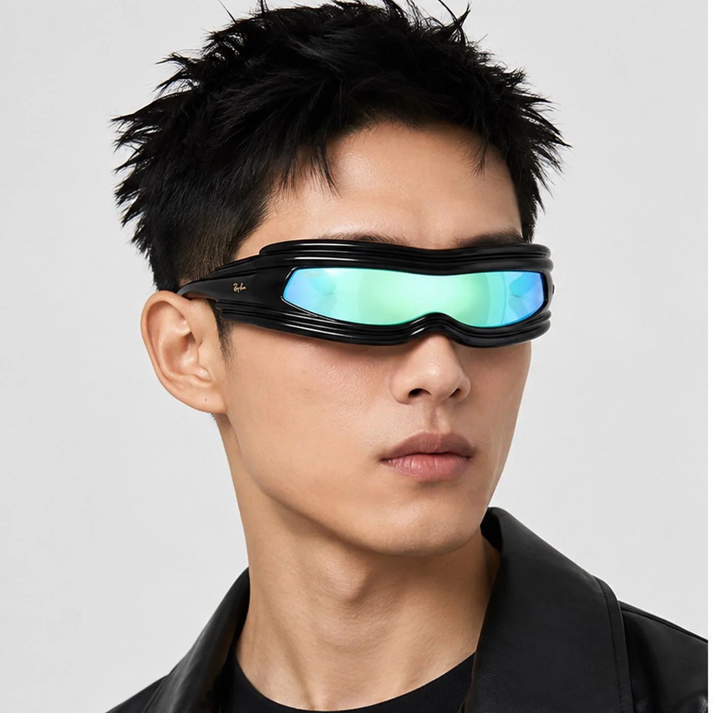Kính mát Rayban A$AP Rocky Ultra Wrap 001 RB4943 601/Y7 - Đen bóng, tròng xám nhạt tráng gương xanh dương