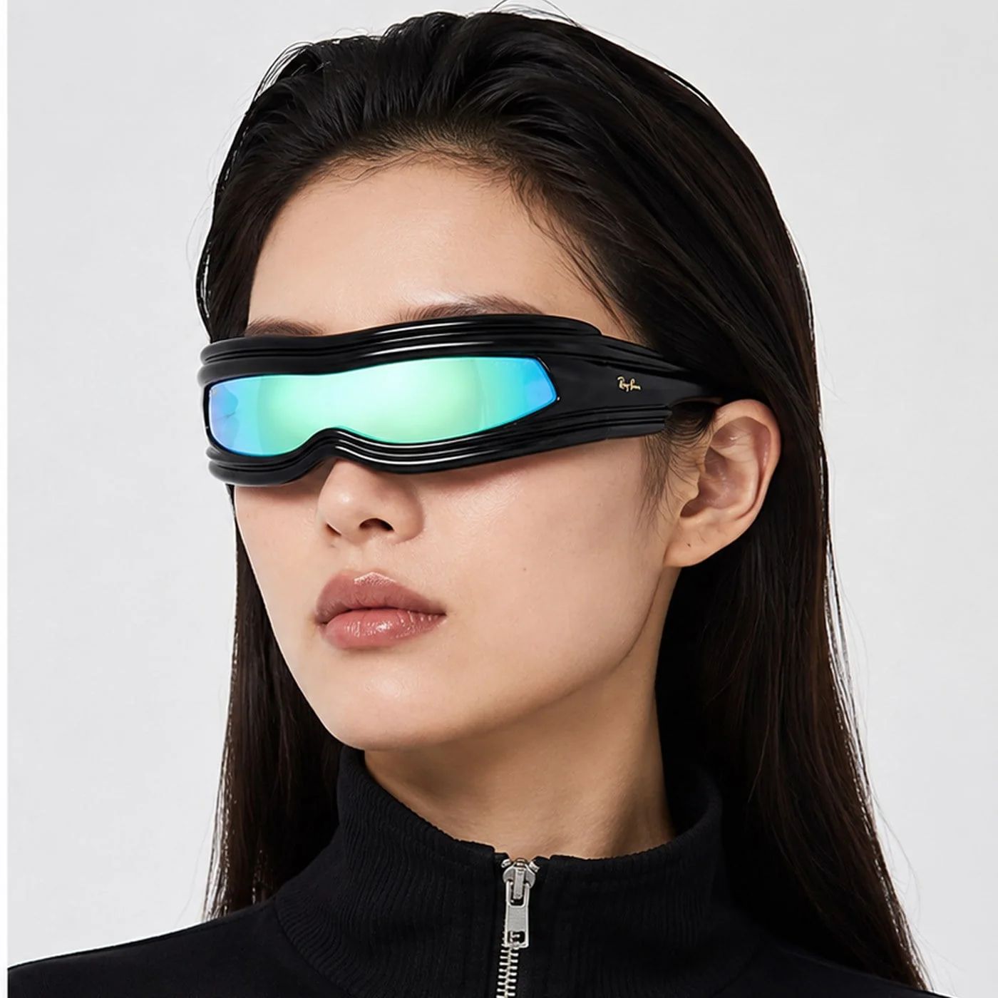 Kính mát Rayban A$AP Rocky Ultra Wrap 001 RB4943 601/Y7 - Đen bóng, tròng xám nhạt tráng gương xanh dương