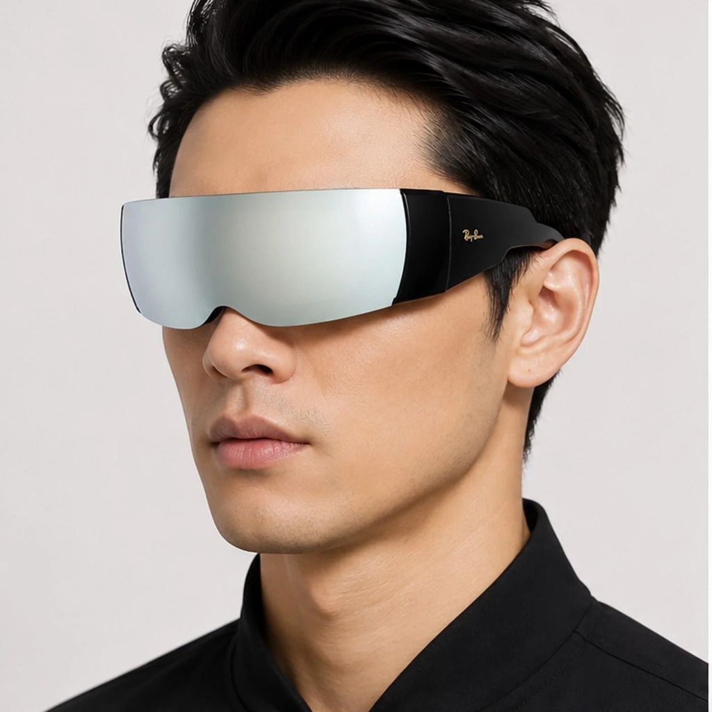 Kính mát Rayban A$AP Rocky Ultra Wrap 002 RB4942 601/30 - Đen bóng, tròng xanh lá tráng gương bạc