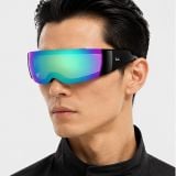 Kính mát Rayban A$AP Rocky Ultra Wrap 002 RB4942 601/Y7 - Đen bóng, tròng xám nhạt tráng gương xanh dương