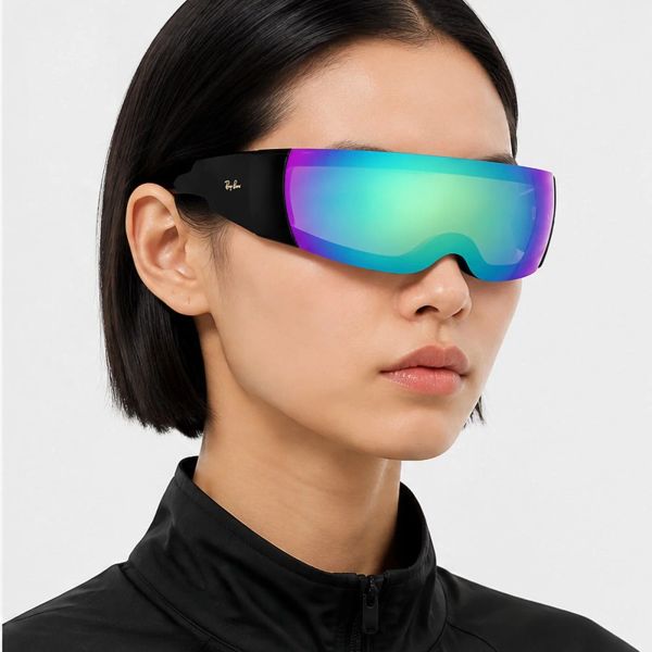 Kính mát Rayban A$AP Rocky Ultra Wrap 002 RB4942 601/Y7 - Đen bóng, tròng xám nhạt tráng gương xanh dương