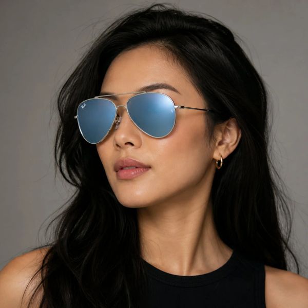 Kính mát Rayban Aviator Reverse RBR0101S 003/GA - Bạc bóng, tròng xám đậm tráng gương xanh ngọc