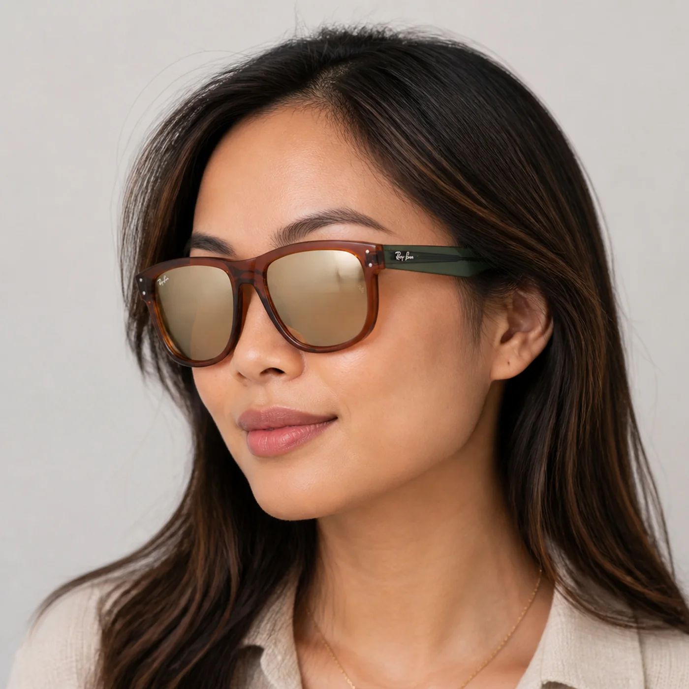 Kính mát Rayban Boyfriend Reverse RBR0501S 67102O - Nâu nhạt trong suốt, tròng nâu đậm tráng gương vàng nhạt