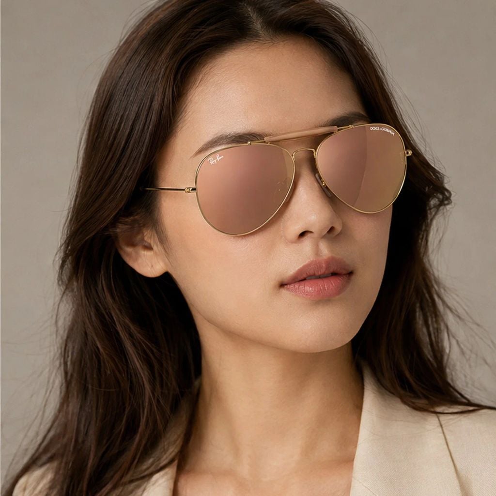 Kính mát Rayban × Dolce&Gabbana The Outdoorsman RB3029M 001/7J - Vàng Arista, tròng nâu đậm tráng gương vàng hồng