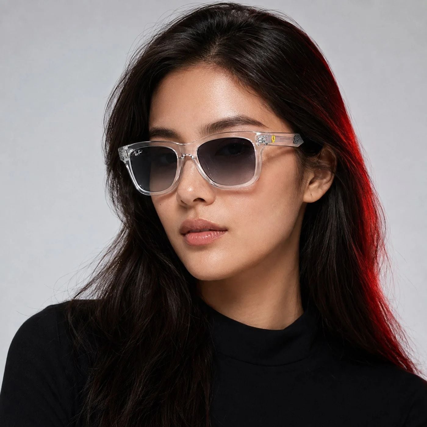Kính mát Rayban × Scuderia Ferrari Charles Leclerc Driver Special Edition 2026 RBR0502SM F7064L - Trong suốt bóng, tròng xám nhạt chuyển xanh dương đậm