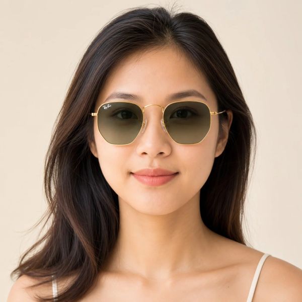 Kính mát Rayban Hexagonal RB3548 001/BH - Vàng Arista bóng, tròng xanh lá cổ điển