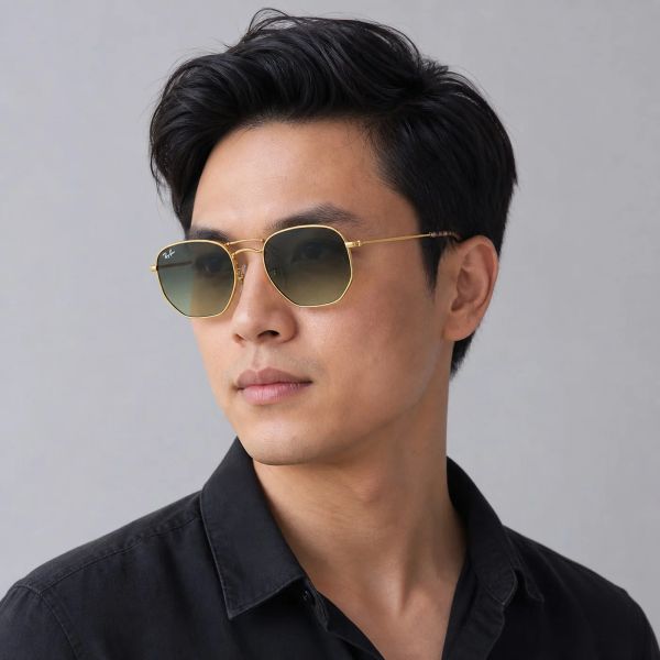 Kính mát Rayban Hexagonal RB3548 001/BH - Vàng Arista bóng, tròng xanh lá cổ điển
